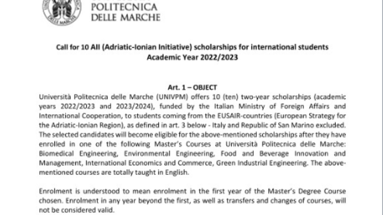 CALL FOR 10 (Adriatic-Ionian Initiative) SCHOLARSHIPS FOR INTERNATIONAL STUDENTS_dissemination of the initiative