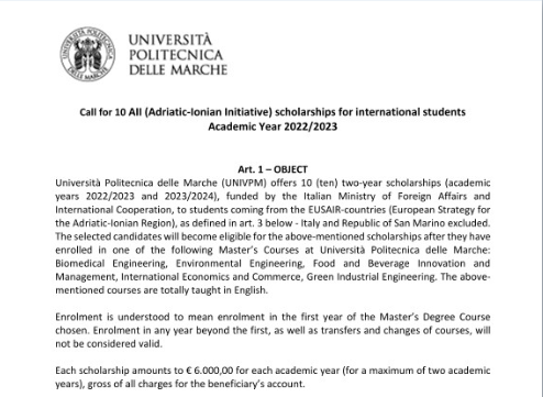 CALL FOR 10 (Adriatic-Ionian Initiative) SCHOLARSHIPS FOR INTERNATIONAL STUDENTS_dissemination of the initiative
